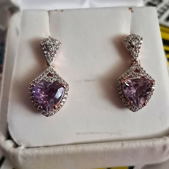 Amethyst and Natural White Zircon Accented Earrings. - Picture 5 of 9